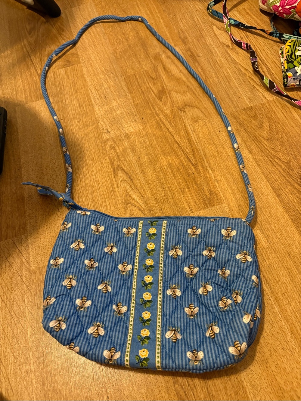 Vera Bradley Blue Quilted Crossbody with Bee and Yellow Rose Trim